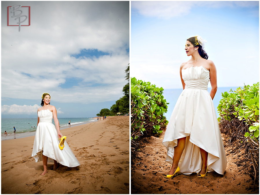 bride on beach in Maui