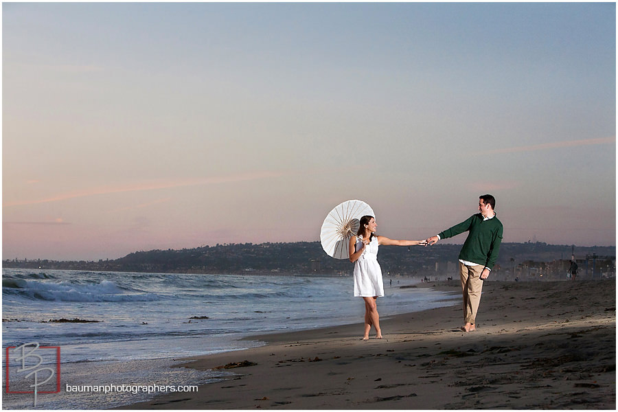 Engagement shoot at Mission Beach, Bauman Photographers