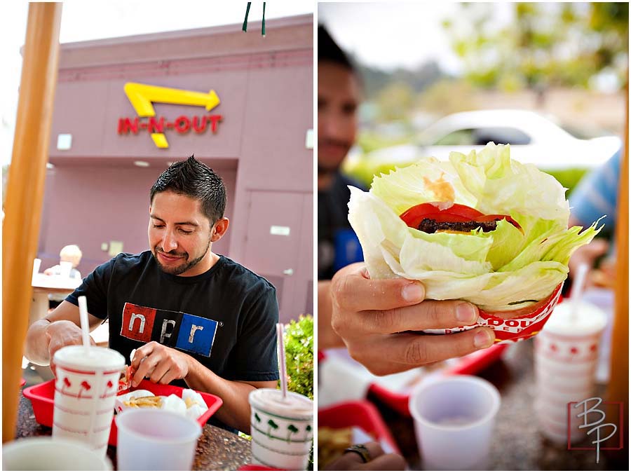 Guy eating at In N Out at Mission Valley 