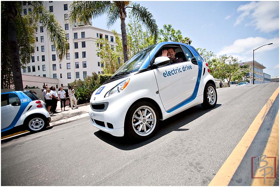 Driving car at Ash Street in Downtown San Diego from CAR2GO Event 