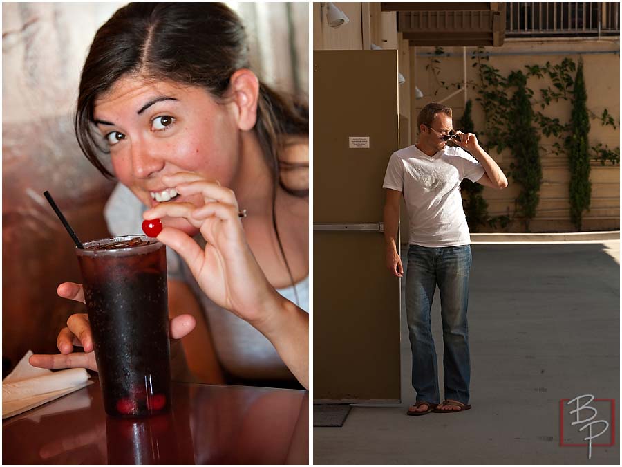  Girl eating at Etna Ristorante and Pizza House, and guy outside Kensington Studio 