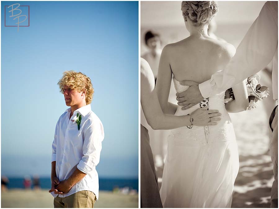 The groom watching the bride arrive