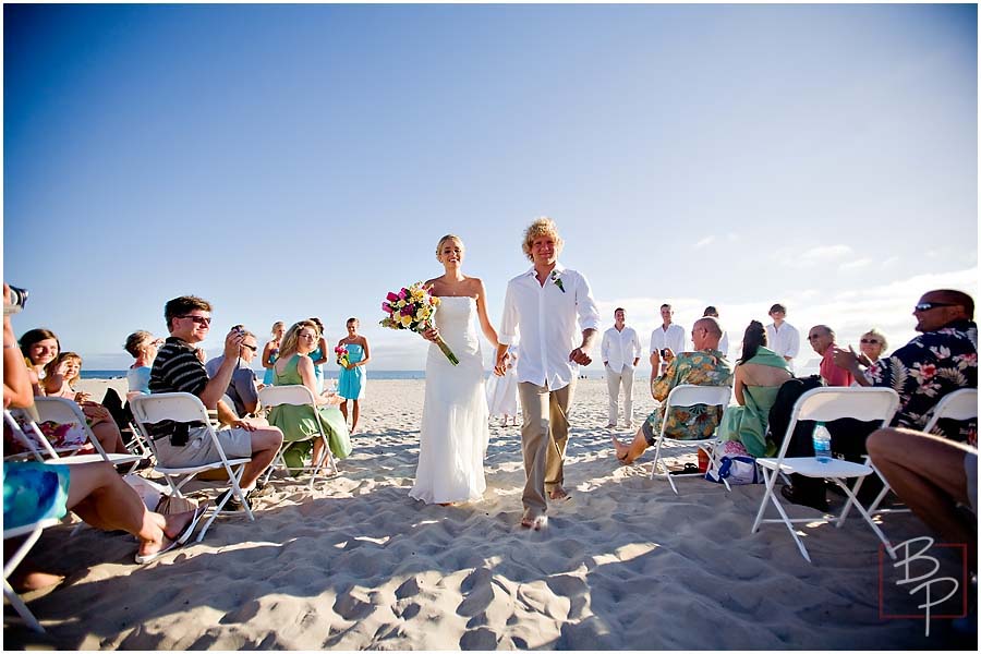 Newlyweds walking down the aisle