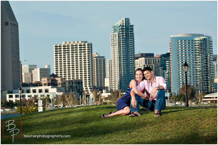 Bauman Photographers engagement photos with San Diego skyline