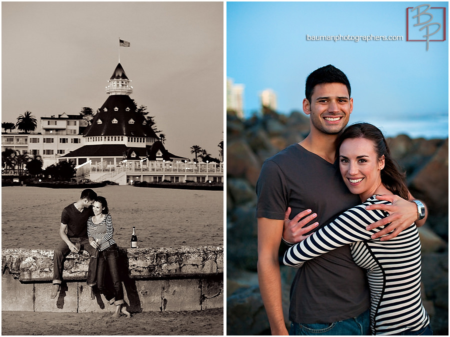 Engagement pictures outside Hotel Del Coronado