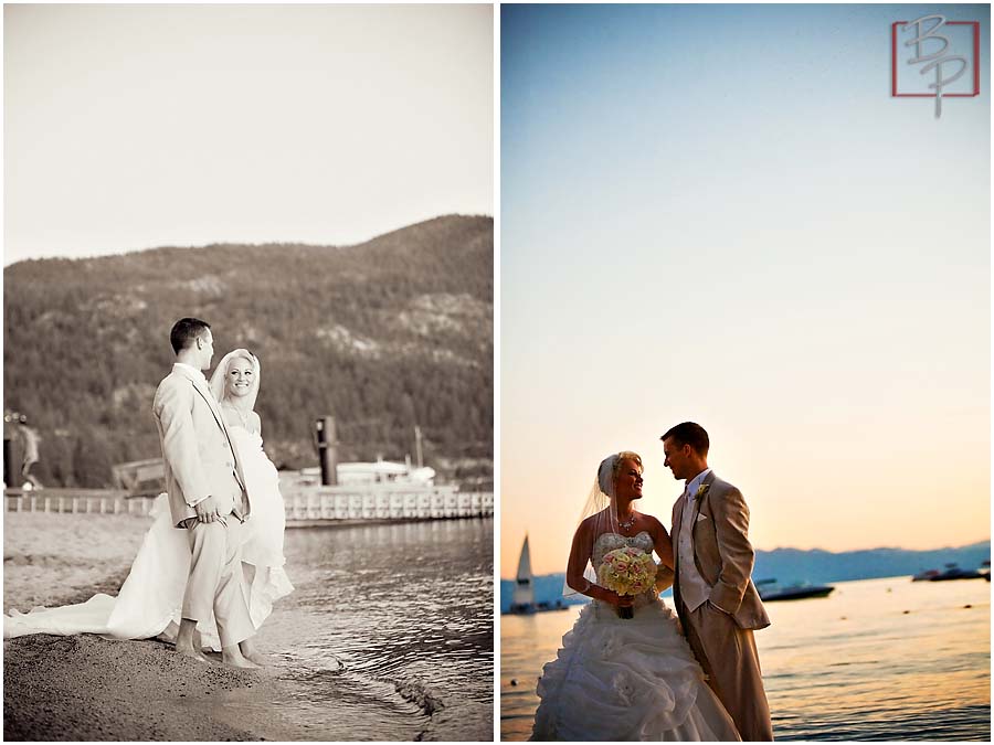 Photography of wedding couple during Lake Tahoe sunset