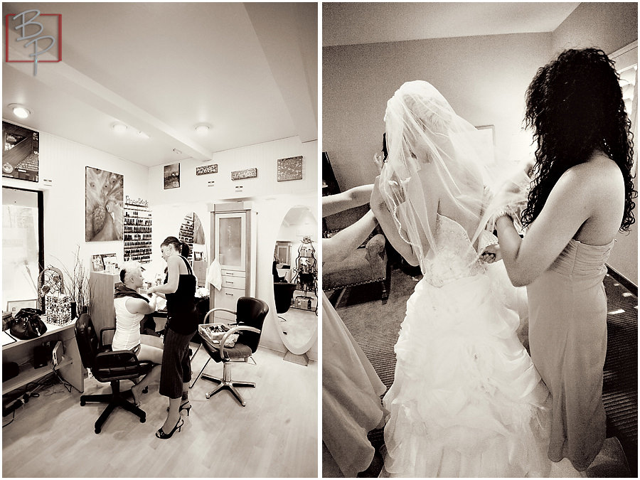 wedding dress and flower bouquet details