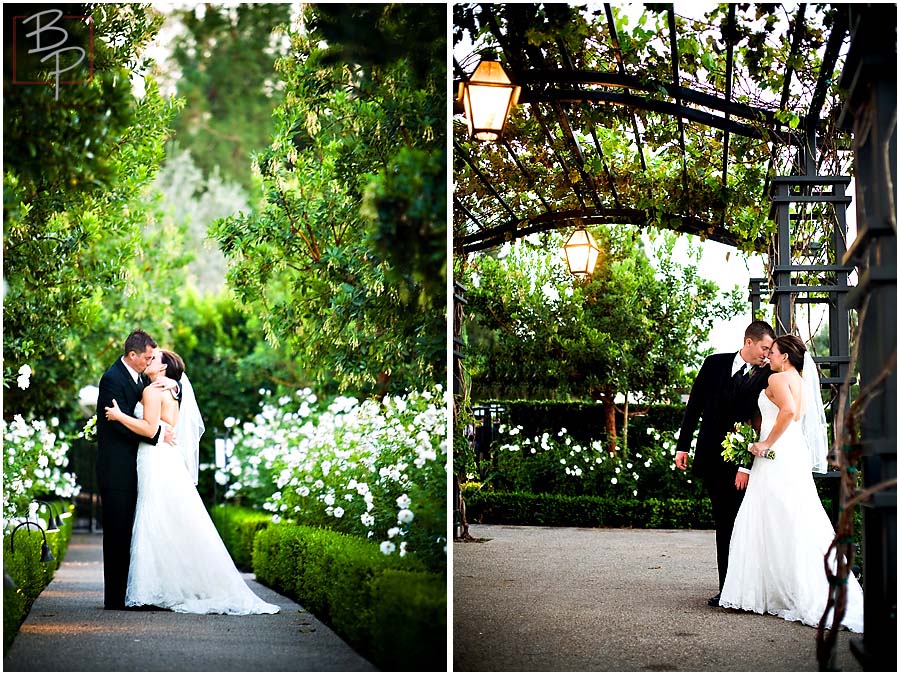 The bride and groom in the garden