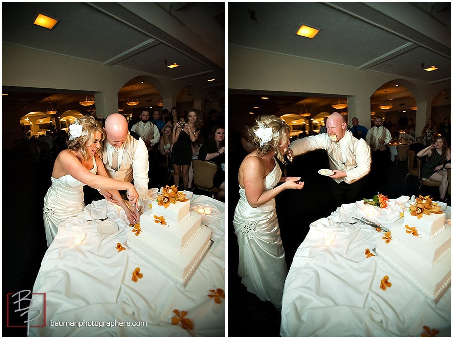 Island Club wedding picture of cutting the cake