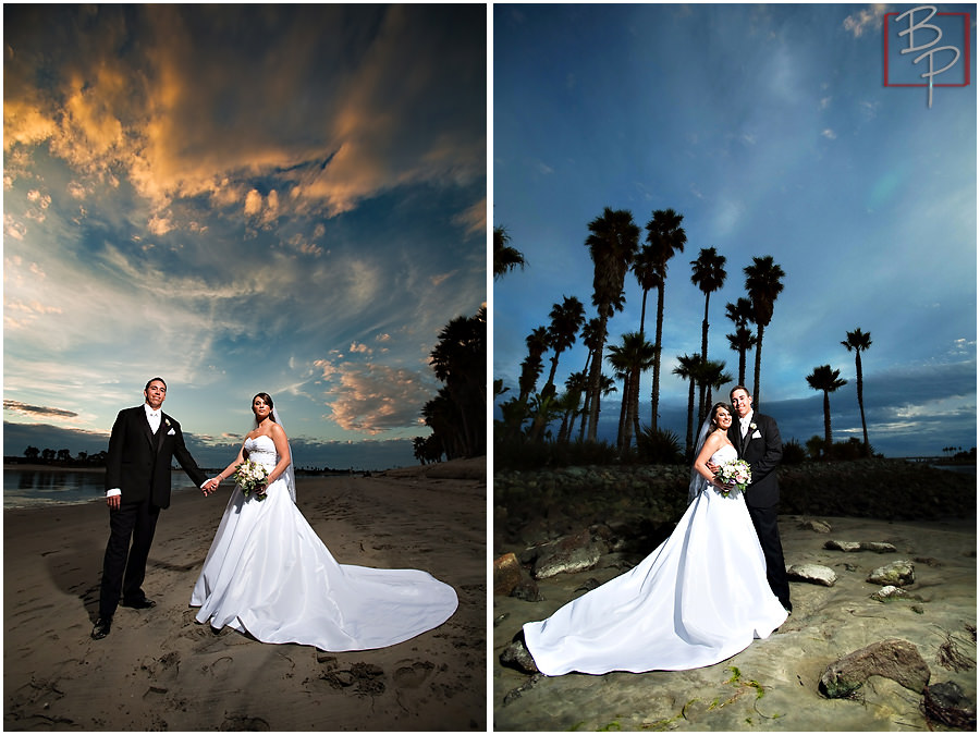 Sunset photographs of bride and groom