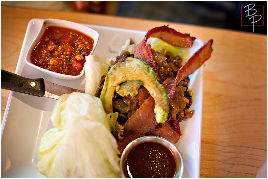 Stacked lettuce wrap burger