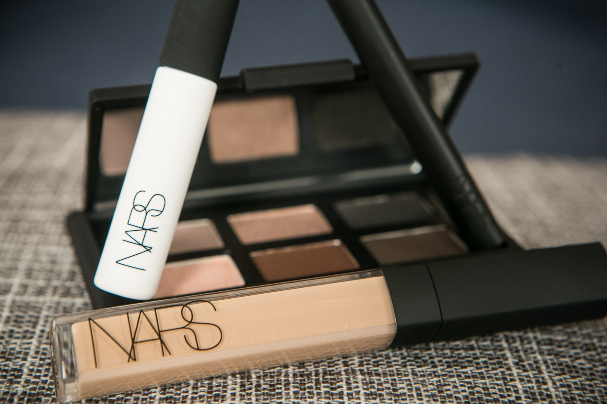 Professional makeup products arranged for commercial product photography