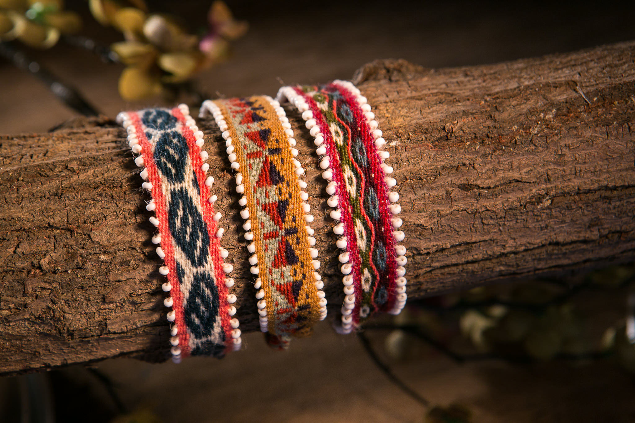 Handwoven bracelets displayed for commercial product photography