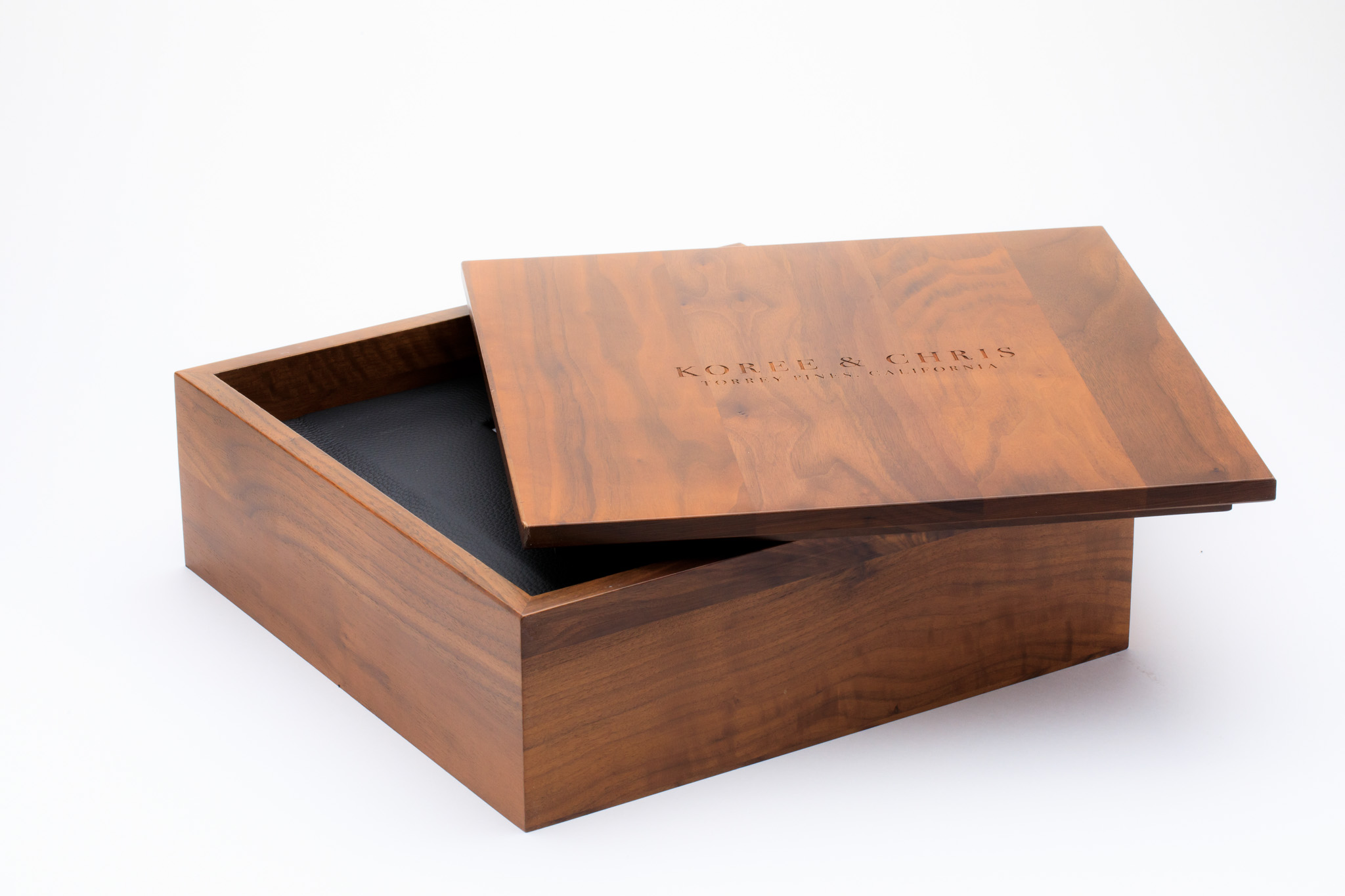 Personalized wooden photo box with engraved lid